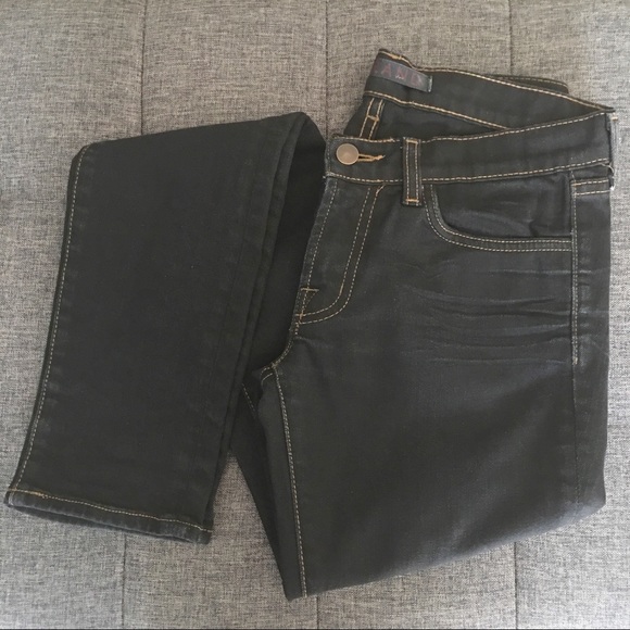 black jeans with gold stitching